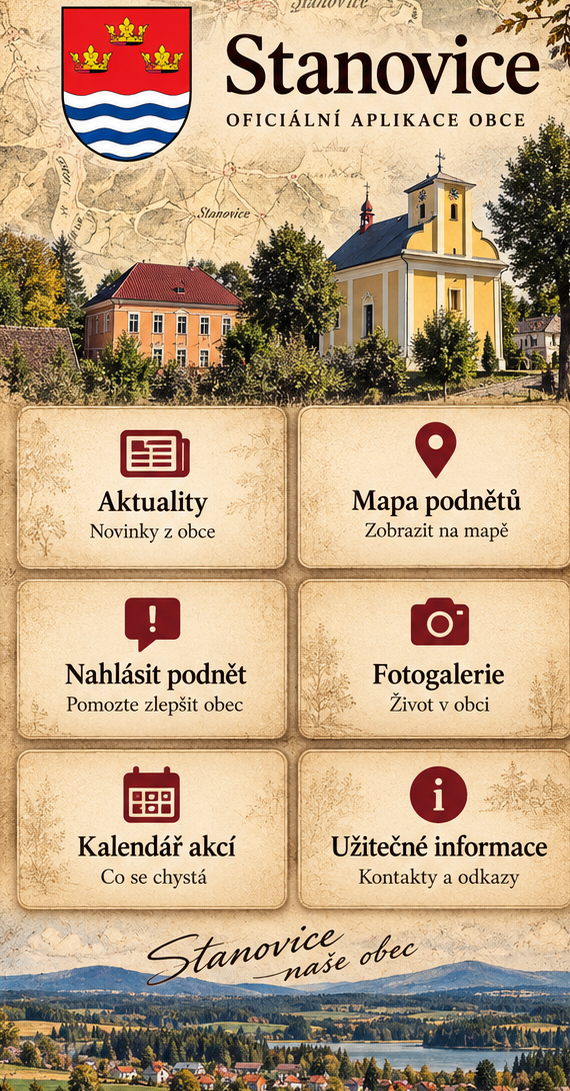 Schválený grafický návrh úvodní obrazovky Stanovice